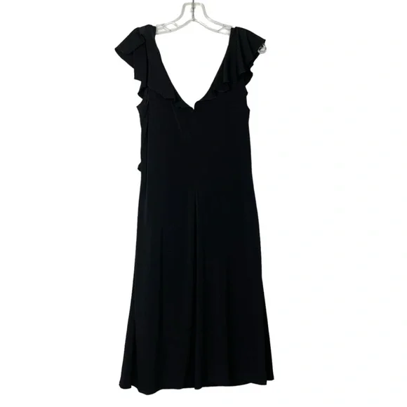 NWT WHBM Black Knit Ruffle V-Neck Side Ruched Dress Womens - Picture 2 of 4